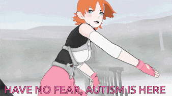 a cartoon character with the words have no fear autism is here on the bottom