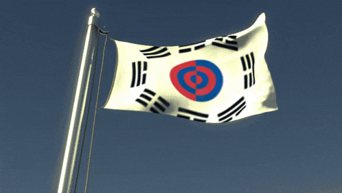 a korean flag with a red and blue circle in the middle