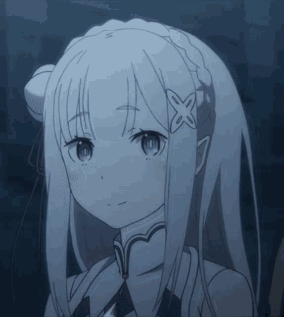a drawing of a girl with white hair and a flower in her hair