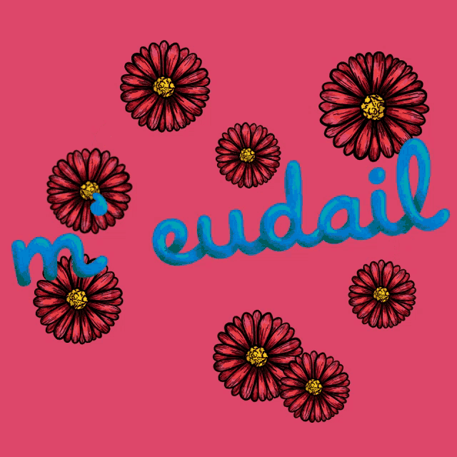 a pink background with red flowers and the word eudail