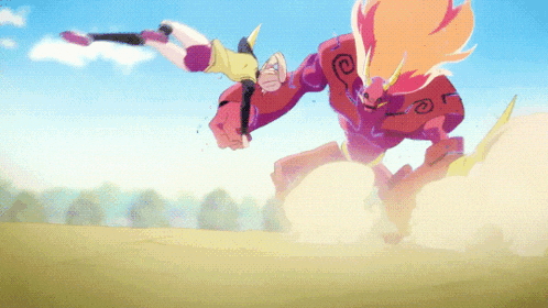 a cartoon of a girl being thrown by a monster