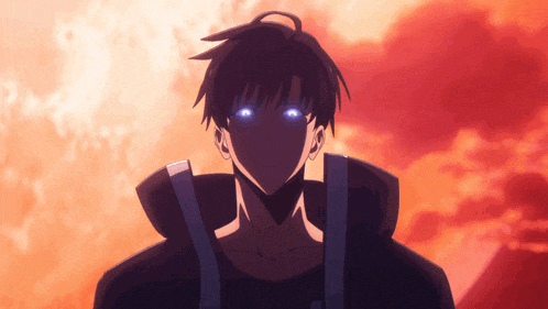 a man with blue eyes is standing in front of a sunset