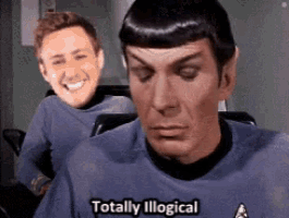 two men are sitting next to each other and one of them is saying totally illogical