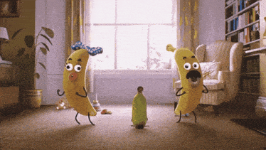a group of bananas are dancing in a room