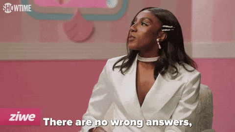 a woman in a white suit says there are no wrong answers on showtime