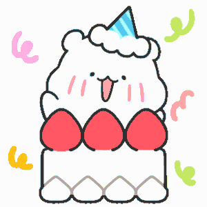 a bear wearing a party hat is sitting on top of a cake
