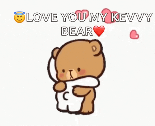 a teddy bear is hugging another teddy bear with the words " love you my kevvy bear "