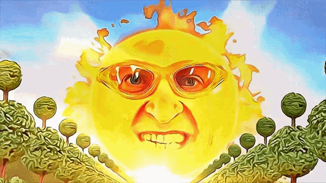 a cartoon drawing of a yellow sun with a face on it