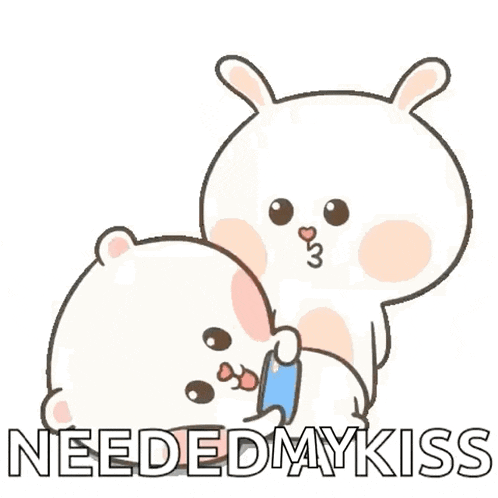 a cartoon of a rabbit kissing another rabbit with the words neededmykiss written below it