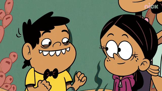 a cartoon of a boy and a girl with nick written on the bottom right