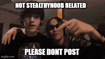 a couple of people standing next to each other with a caption that says `` not stealthy noob related please dont post ''