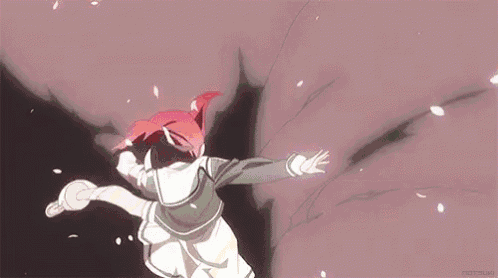 a girl in a school uniform is flying through the air with a sword .