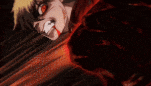 a pixelated image of a person in a red and black outfit
