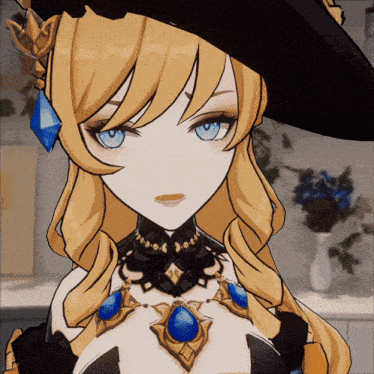 a close up of a cartoon character wearing a black hat