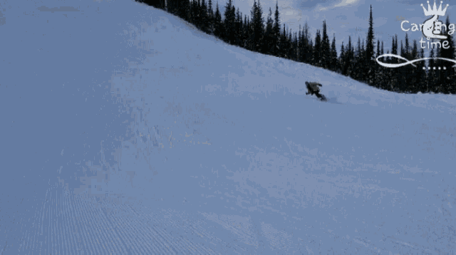 a snowboarder is doing a trick on a snowy slope with the word catch on the bottom left