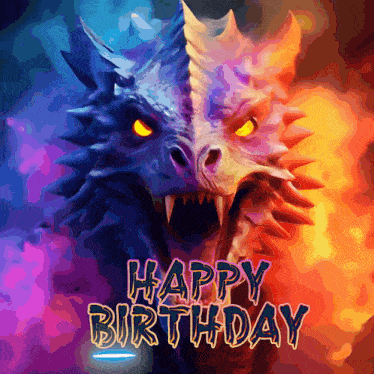 a painting of a dragon with the words happy birthday written below it