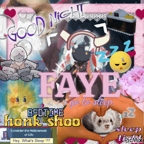 a poster that says good night faye and bedtime honk shooo
