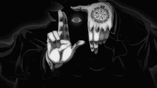 a black and white drawing of a person 's hands with a pentagram on it