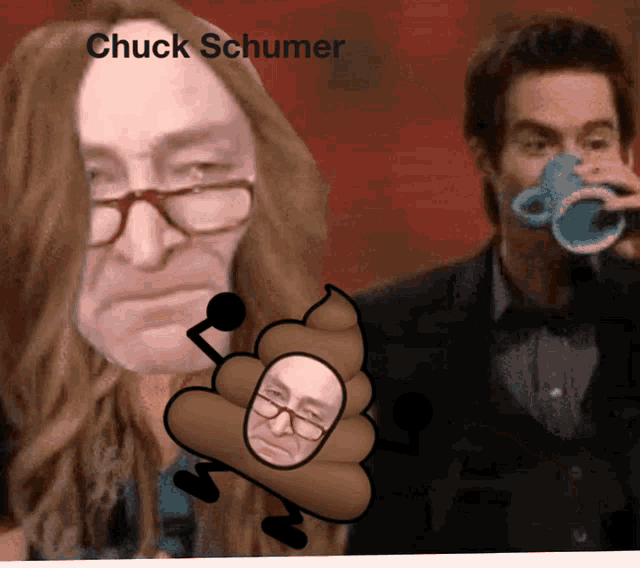 a cartoon of chuck schumer with a poop head
