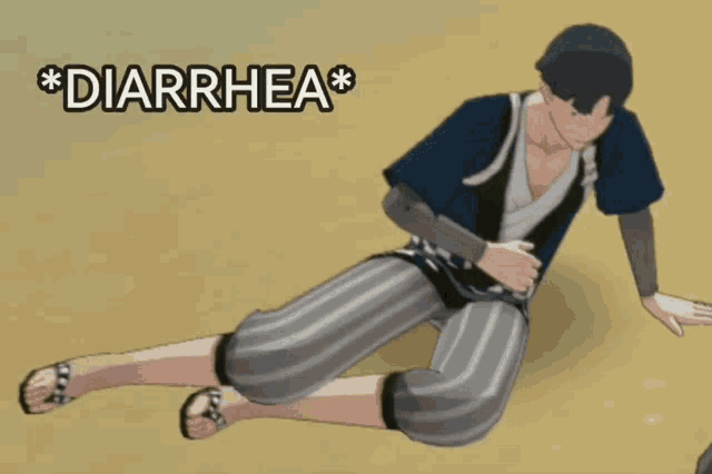a man is laying on the ground with diarrhea written on the bottom