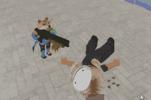a doge is holding a gun next to a person