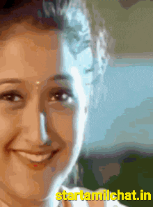 a close up of a woman 's face with the website startanfilchat.in written below it