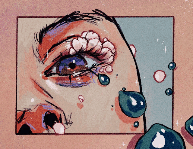 a drawing of a woman 's face with tears coming out of her eye