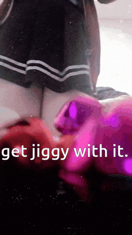 a person is laying on a bed with the words get jiggy with it on the bottom