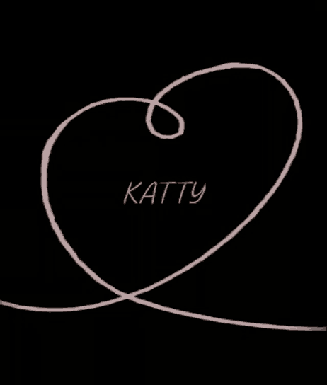 a pink swirl with katty written on it