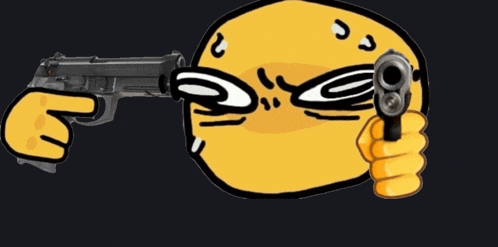 a smiley face is holding a gun in front of it