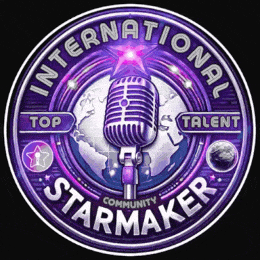 a purple and white logo for international starmaker