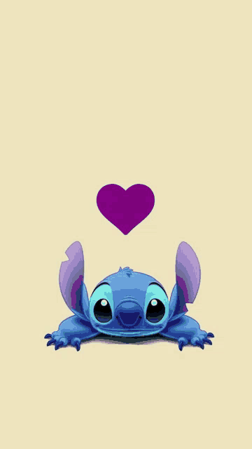 stitch from disney 's lilo and stitch is holding a purple heart in his mouth .