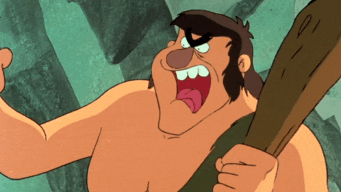 a cartoon of a man with a beard holding a wooden stick