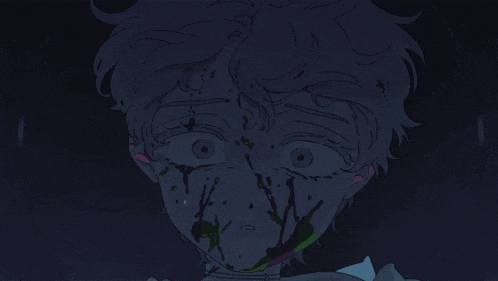 a drawing of a girl with blood on her face