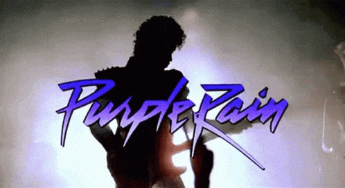 a purple rain logo with a silhouette of a man