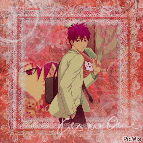 a picture of a boy with purple hair and the words picmix on the bottom right
