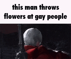 a man throwing flowers at gay people in a video game .