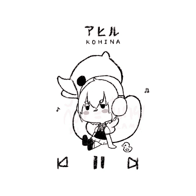a black and white drawing of a girl with the name kohana on the bottom
