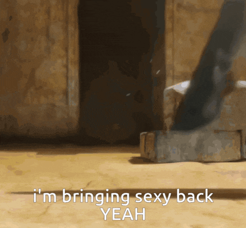 a hammer is laying on the ground with the words " i 'm bringing sexy back yeah " below it