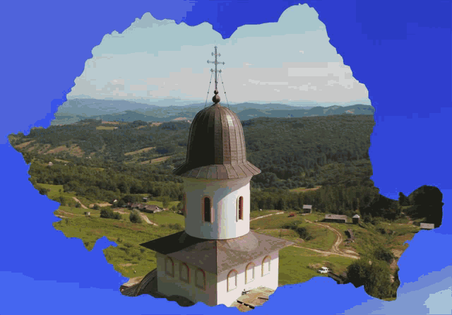 a map of romania with a church in the middle of it