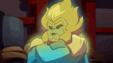 a cartoon drawing of a monkey with glowing hair