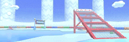 a video game scene with a red ramp and a sign that says ' nintendo ' on it