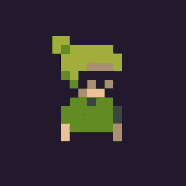 a pixel art drawing of a person wearing a green hat