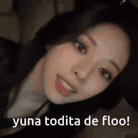 a close up of a woman 's face with the words yuna todita de floo written on the bottom .