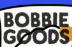 a close up of a bobbie goods logo on a blue background