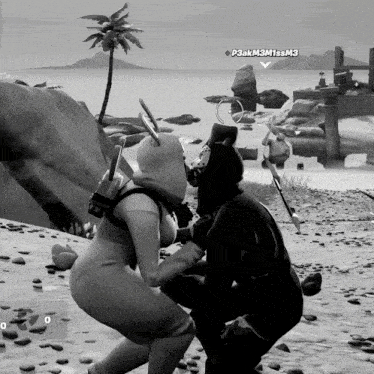 a black and white photo of a video game with the name p3akm3missm3