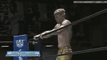 a wrestling match is being played in a ring with a blue mat