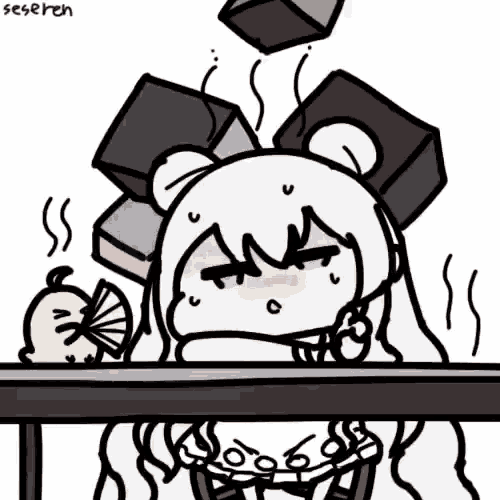 a cartoon drawing of a girl sitting under a table with the name seseren written on the bottom