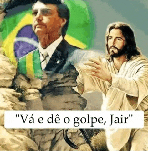 a painting of jesus and a man with a brazilian flag behind them .