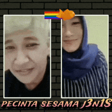 a picture of a man and a woman with the words pecinta sesama jbn1s